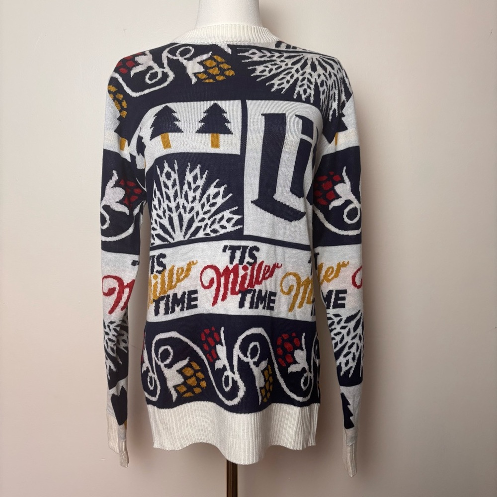 Miller Christmas Ugly Sweater Beer Graphic Festive Party Pullover Sz Small Mens